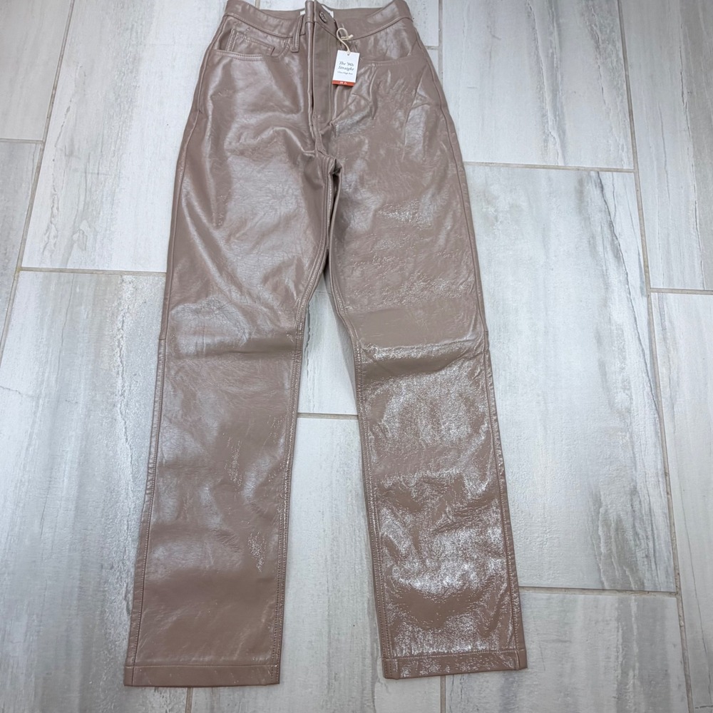 Abercrombie & Fitch 90s Straight Ultra High Rise Vegan Leather Pants Taupe 26S